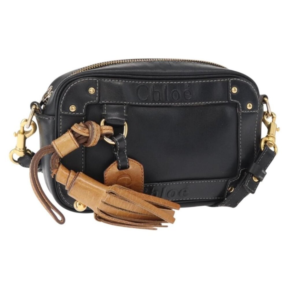 Authentic Chloe Eden Shoulder Bag Leather Black Gold